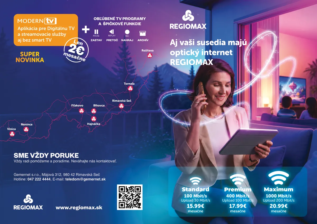 Leták Regiomax pre značku Gemernet: optický internet 1 GB
