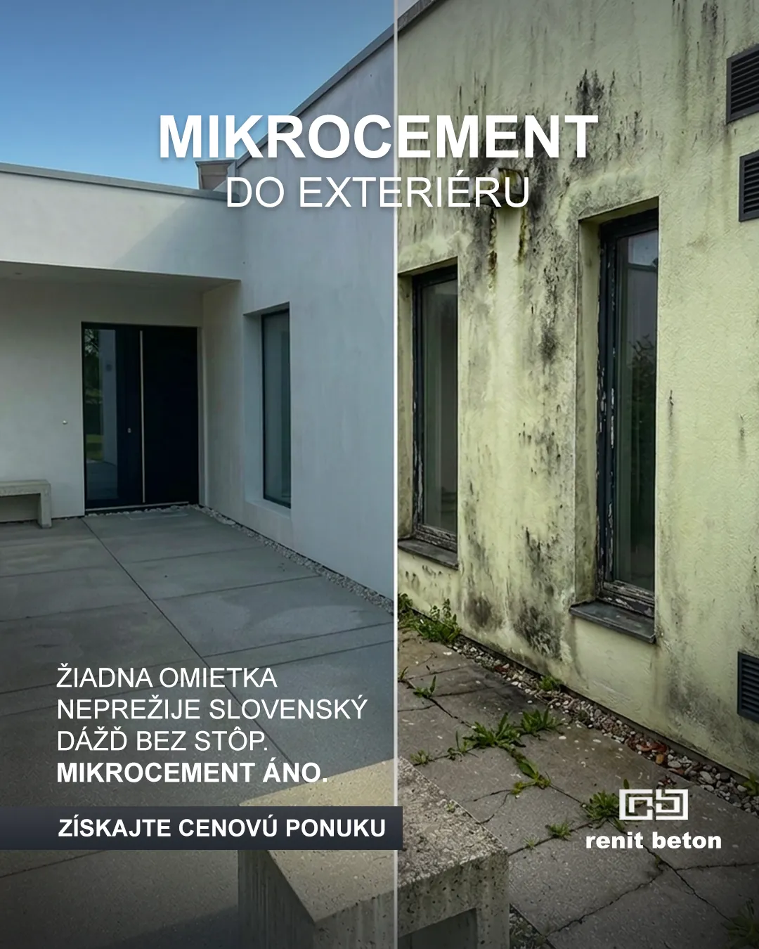 Príspevok renit beton: mikrocement do exteriéru, fasáda pred a po